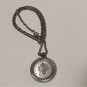 Silver-Tone Coin Necklace 23” Long